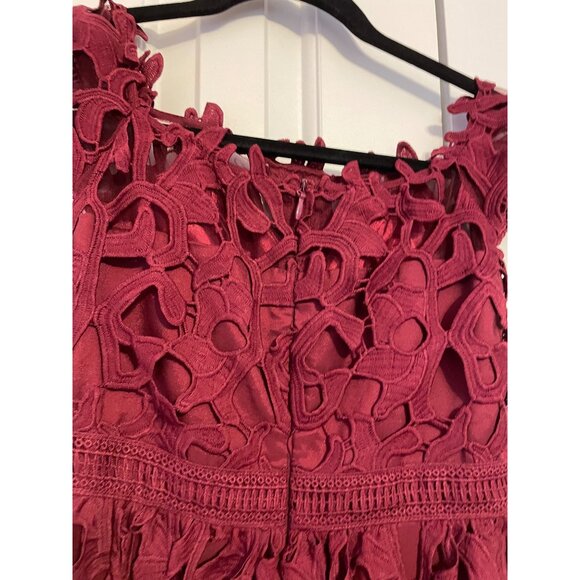 Chi Chi London Burgundy Lace Floral Midi Dress Off Shoulder Design Womens Size S - Picture 9 of 9